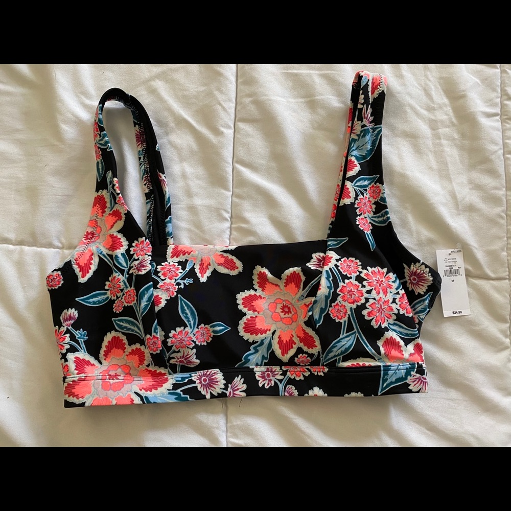 NWT Old Navy Black/Pink Floral Bikini Top Size M